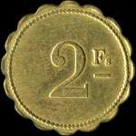Jeton anonyme de 2 francs en laiton rond lob� 23,2 mm - 2,53 grammes pr�sum� du Caf� de Marseille - avers