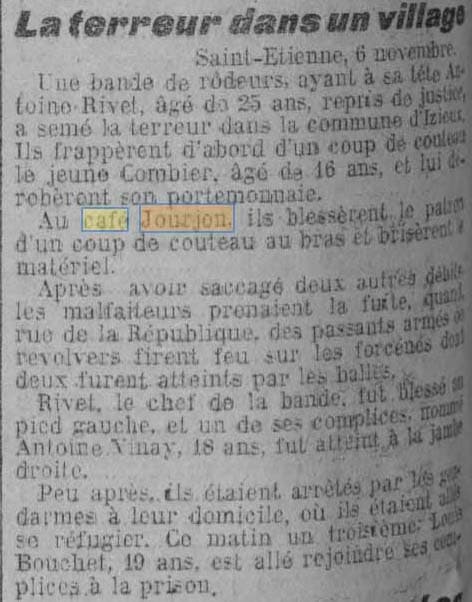 Caf� Jourjon � Izieux dans le Midi Socialiste du 7 novembre 1912