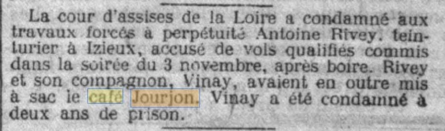Caf� Jourjon � Izieux dans le Petit Parisien du 27 f�vrier 1913