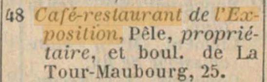 Un Caf� Restaurant de l'Exposition � Paris identifi� gr�ce � l'Annuaire-almanach du commerce, de l'industrie, de la magistrature et de l'administration de 1908