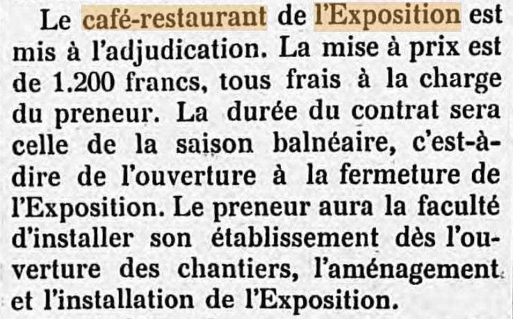 Un Caf� Restaurant de l'Exposition � La Rochelle mentionn� dans Le Courrier de la Rochelle du 20 mai 1911