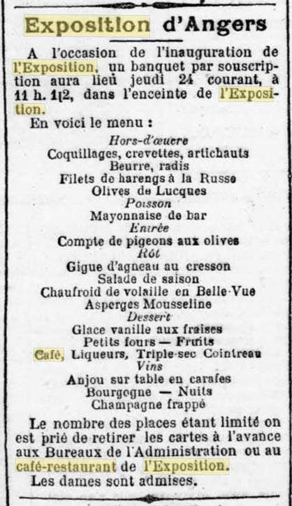 Un Caf� Restaurant de l'Exposition � Angers mentionn� dans Le Petit Courrier du 23 mai 1906