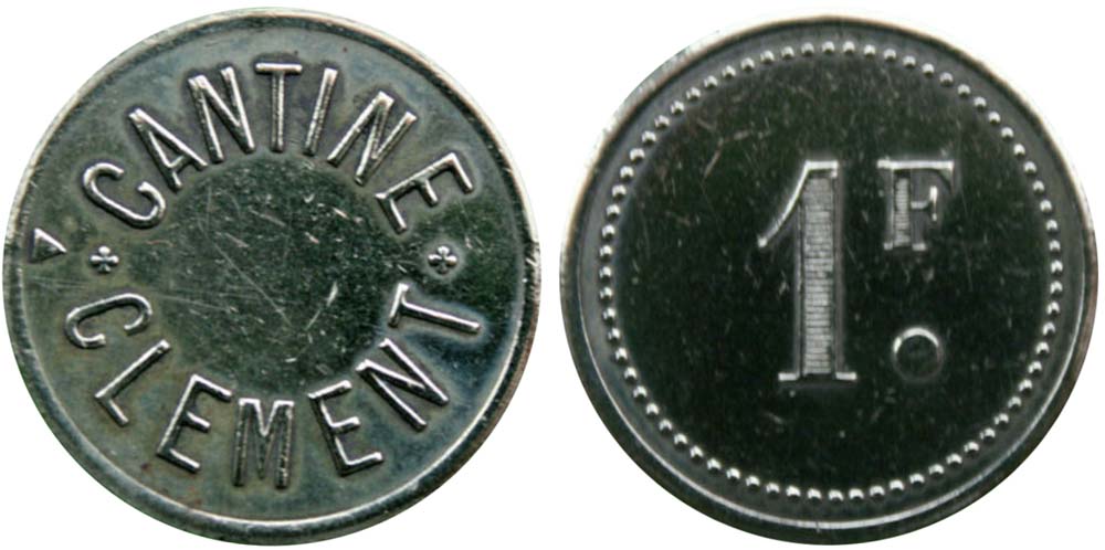 Autre type de jeton Cantine Cl�ment 1 franc visible sur wikicollection.fr