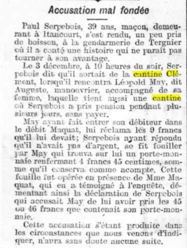 Article du Journal de la Ville de Saint-Quentin et de l'Arrondissement du 11 d�cembre 1907 mentionnant une Cantine Cl�ment