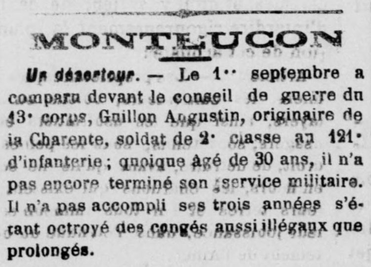 Une Cantine Leblanc au 121eR�giment d'Infanterie � Montlu�on est mentionn�e dans Le Radical de l'Allier du 7 septembre 1903 - partie 1