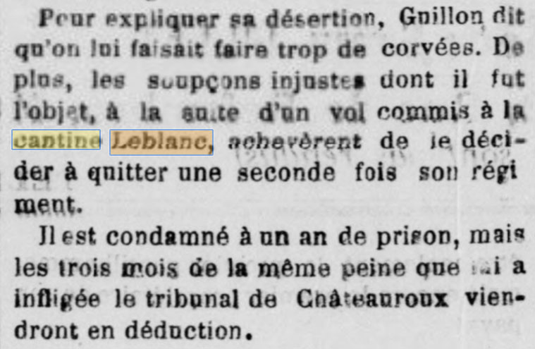 Une Cantine Leblanc au 121e R�giment d'Infanterie � Montlu�on est mentionn�e dans Le Radical de l'Allier du 7 septembre 1903 - partie 2