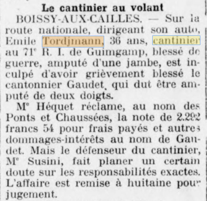 Emile Tordjmann qui servait au 71�me R�giment d'Infanterie de Guingamp comme nous l'apprend l'Informateur de Seine-et-Marne du 7 novembre 1930