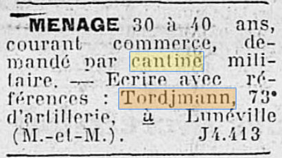 Annonce pass�e par Tordjmann dans Le Petit Champenois du 21 mai 1938