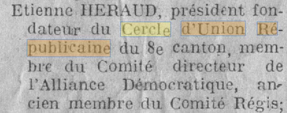 Un Cercle d'Union R�publicaine � Marseille est cit� dans La Voix de Marseille du 7 avril 1932