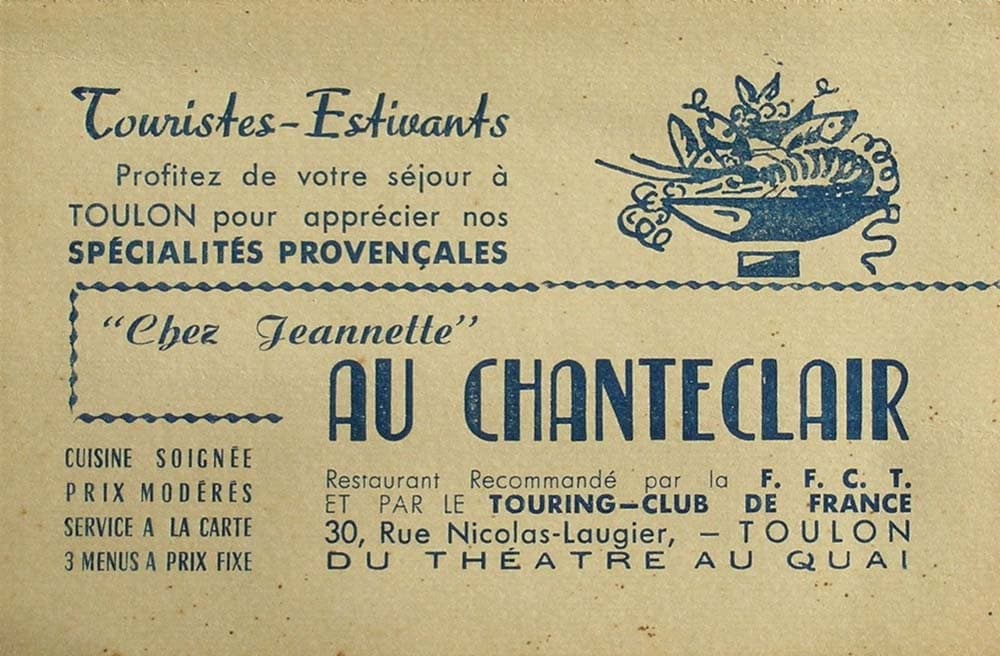 Etablissement Chez Jeannette - Au Chanteclair - 30, Rue Nicolas-Laugier � Toulon 