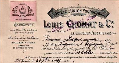 Il existait une manufacture Louis Chomat & Cie au Chambon-Feugerolles
