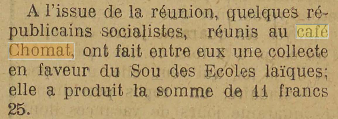 Le Caf� Chomat � Gresse est cit� dans L'Ami du Peuple : Socialiste du 9 septembre 1906