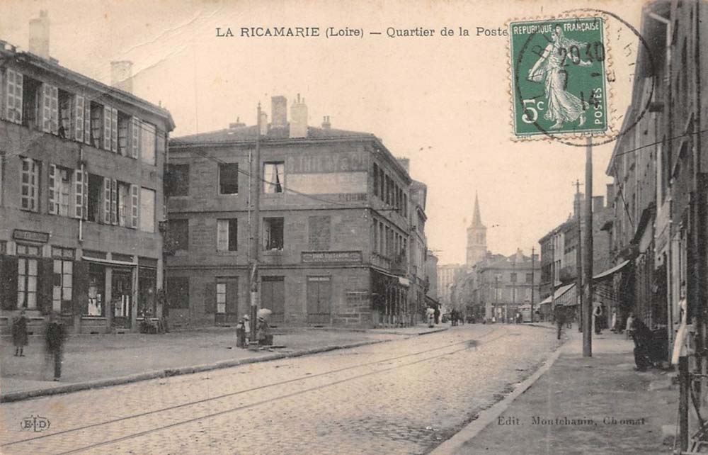 Un �metteur non identifi� nomm� Chomat ayant �dit� cette carte postale de La Ricamarie est une piste potentielle