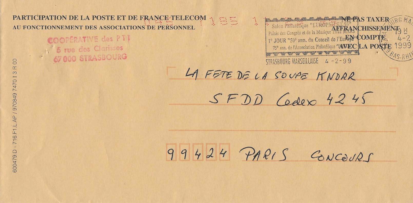 Coop�rative des P.T.T. - 5, Rue des Clarisses - 67000 Strasbourg