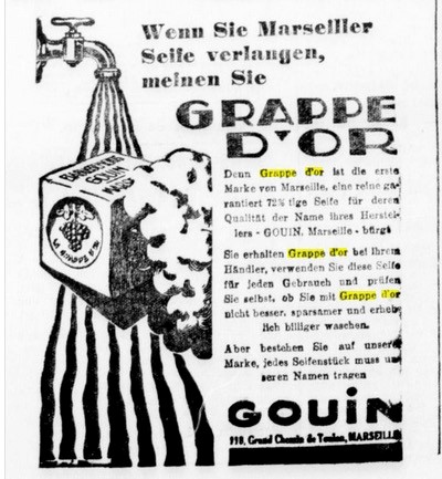 Publicit� pour le savon La Grappe d'Or dans le Journal de S�lestat du 7 avril 1931