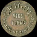 Jeton Grigny - Vins Tabac - Place de l'Eglise 10 centimes à localiser - avers