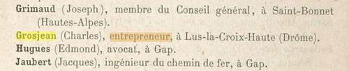 Un Charles Grosjean, entrepreneur � Lus-la-Croix-Haute (Dr�me) apparait dans l'Annuaire du Club Alpin fran�ais de 1881