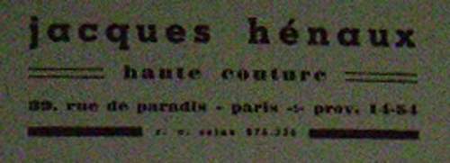 Hénaux - Haute-couture, rue de Paradis à Paris