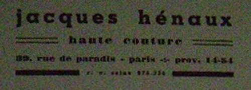 H�naux - Haute-couture, rue de Paradis � Paris