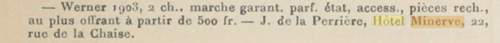 H�tel de la Minerve au 22, Rue de la Chaise (7�me arrondissement) mentionn� dans le Touring-Club de France de 1904