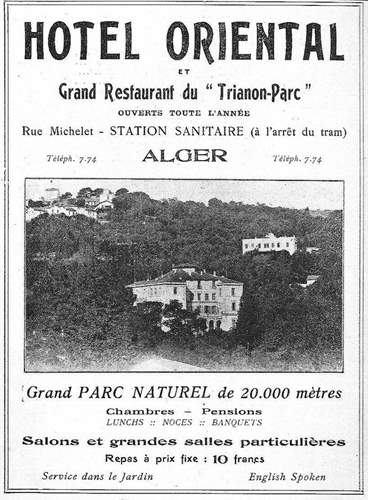 Publicit� pour l'H�tel Oriental � Alger