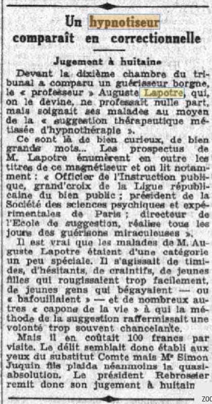 Insertion dans Le Petit Parisien du 19 juillet 1936