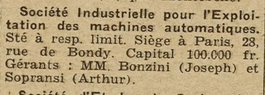Les Echos du 24 février 1937 mentionnent la SIEMA
