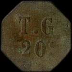 Jeton de nécessité de 20 centimes émis par T.G à localiser - laiton ocogonal 25 mm - 3,44 grammes - avers