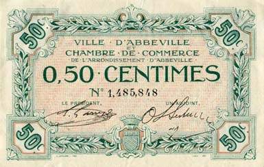 Billet de la Chambre de Commerce d'Abbeville - 50 centimes avec filigrane Abeilles