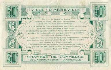 Billet de la Chambre de Commerce d'Abbeville - 50 centimes avec filigrane Abeilles