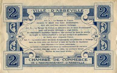 Billet de la Chambre de Commerce d'Abbeville - 2 francs avec filigrane Feuilles - avec timbre sec - n� 006,066