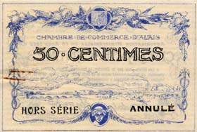 Billet de la Chambre de Commerce d'Alais (Al�s) - 50 centimes - Autorisation Minist�rielle du 16 ao�t 1915 - Hors S�rie annul�