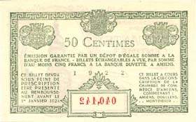 Billet de la Chambre de Commerce d'Amiens - 50 centimes 1922