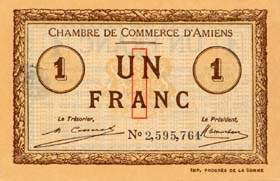 Billet de la Chambre de Commerce d'Amiens - 1 franc 1920