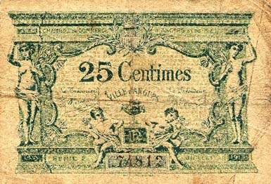 Billet de la Chambre de Commerce d'Angers - 25 centimes - remboursement avant le 31 juillet 1920 - s�rie F