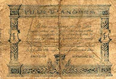 Billet de la Chambre de Commerce d'Angers - 25 centimes - remboursement avant le 31 juillet 1920 - s�rie F