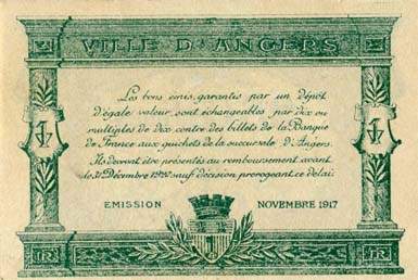 Billet de la Chambre de Commerce d'Angers - 25 centimes - remboursement avant le 31 d�cembre 1920 - s�rie E.2
