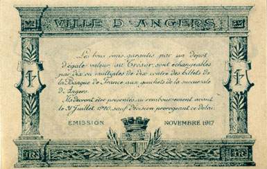 Billet de la Chambre de Commerce d'Angers - 25 centimes - remboursement avant le 31 juillet 1920 - s�rie J
