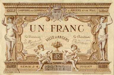 Billet de la Chambre de Commerce d'Angers - 1 franc - s�rie J 4 - n� 29377 - sans date de remboursement