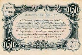 Billet de la Chambre de Commerce d'Angoul�me - 50 centimes - d�lib�ration du 11 avril 1917 - 5�me s�rie - sans lettre de s�rie