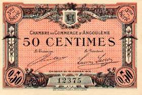 Billet de la Chambre de Commerce d'Angoul�me - 50 centimes - �mission du 15 janvier 1915 - 3�me s�rie