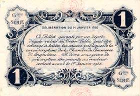 Billet de la Chambre de Commerce d'Angoul�me - 1 franc - d�lib�ration du 14 janvier 1920 - 6�me s�rie - avec tampon rouge au dos