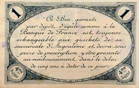 Billet de la Chambre de Commerce d'Angoul�me - 1 franc - 4�me s�rie avec texte au verso avec guillemets - sp�cimen annul�