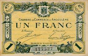 Billet de la Chambre de Commerce d'Angoul�me - 1 franc avec texte au verso avec guillemets