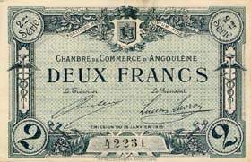 Billet de la Chambre de Commerce d'Angoul�me - 2 francs - �mission du 15 janvier 1915 - 2�me s�rie