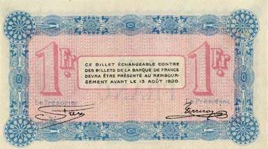 Billet de la Chambre de Commerce d'Annecy - 1 franc - d�lib�ration du 13 ao�t 1915 - s�rie 150