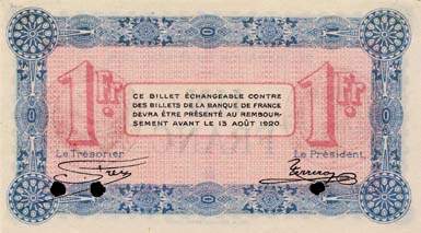 Billet de la Chambre de Commerce d'Annecy - 1 franc - d�lib�ration du 13 ao�t 1915 - s�rie 103 - sp�cimen annul�
