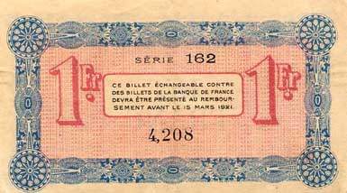 Billet de la Chambre de Commerce d'Annecy - 1 franc - d�lib�ration du 14 mars 1916