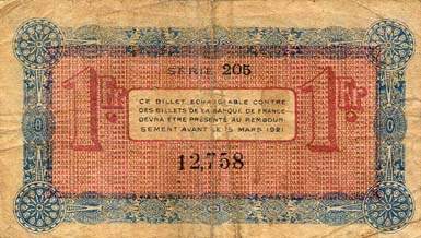 Billet de la Chambre de Commerce d'Annecy - 1 franc - d�lib�ration du 24 octobre 1917 - R.2e s�rie - s�rie 205 - n� 12,758