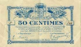 Billet de la Chambre de Commerce d'Annonay - 50 centimes avec 2 numéros manuscrits